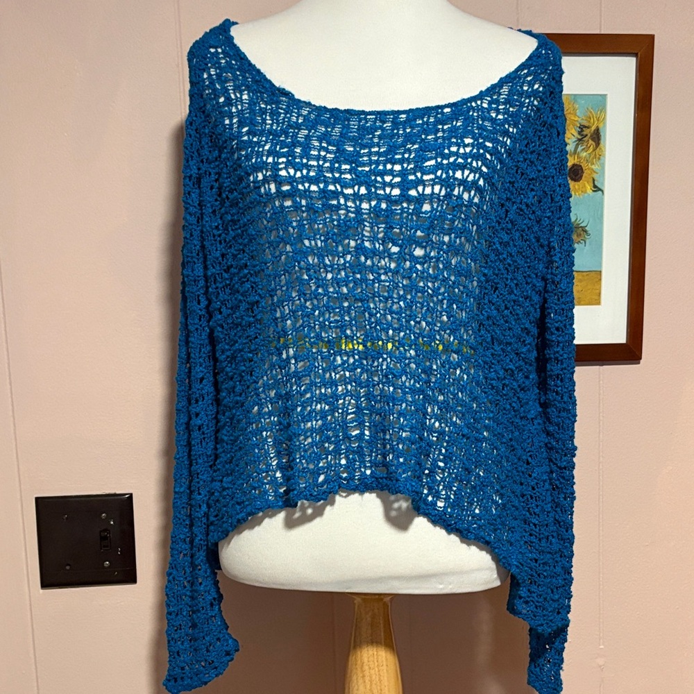 Elegant Teal Open-Knit Sweater